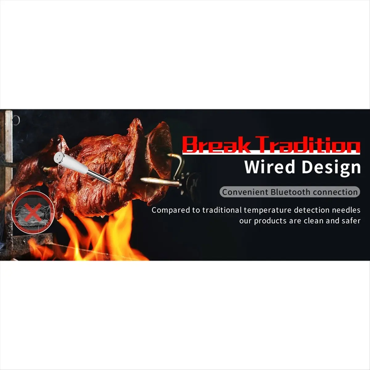 

Съемный перезаряжаемый умный Bluetooth 800 футов цифровой беспроводной кухонный термометр для еды, стейка, барбекю, мяса с водонепроницаемым зондом