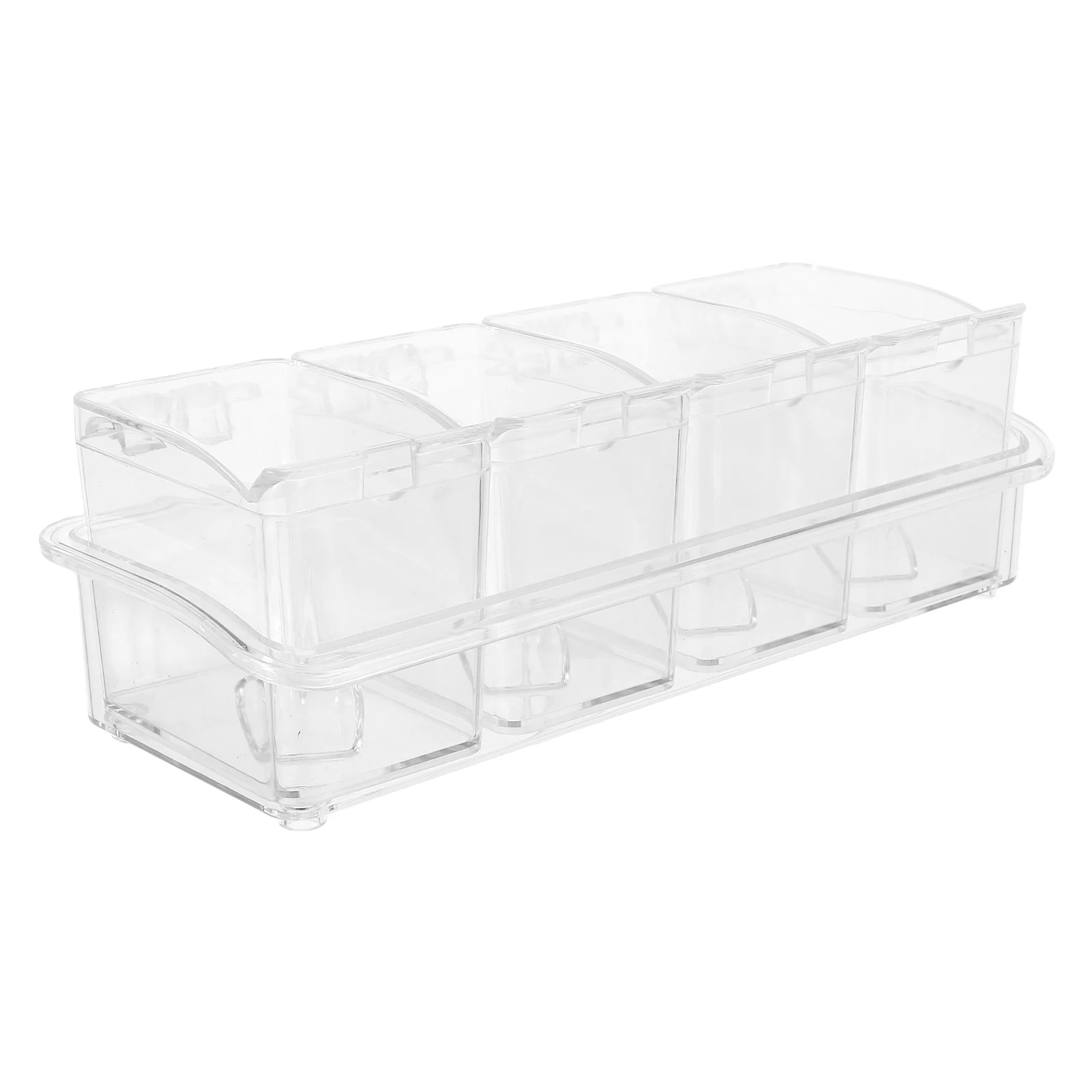 

1Set Clear Seasoning Box Four Compartments Spice Container with Spoons Sealed Lid Condiment Organizer for Kitchen and Travel