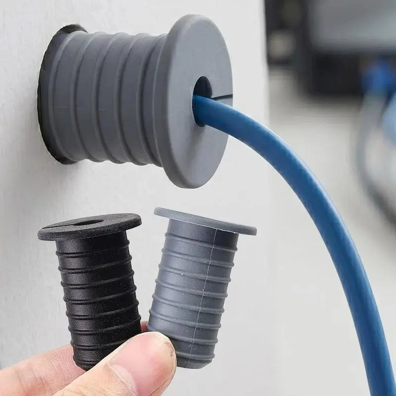 6pcs Flexible Silicone Wall Grommets Inserts Threaded Cable Grommets Set Wall Hole Pass Through Split Cable Bushings