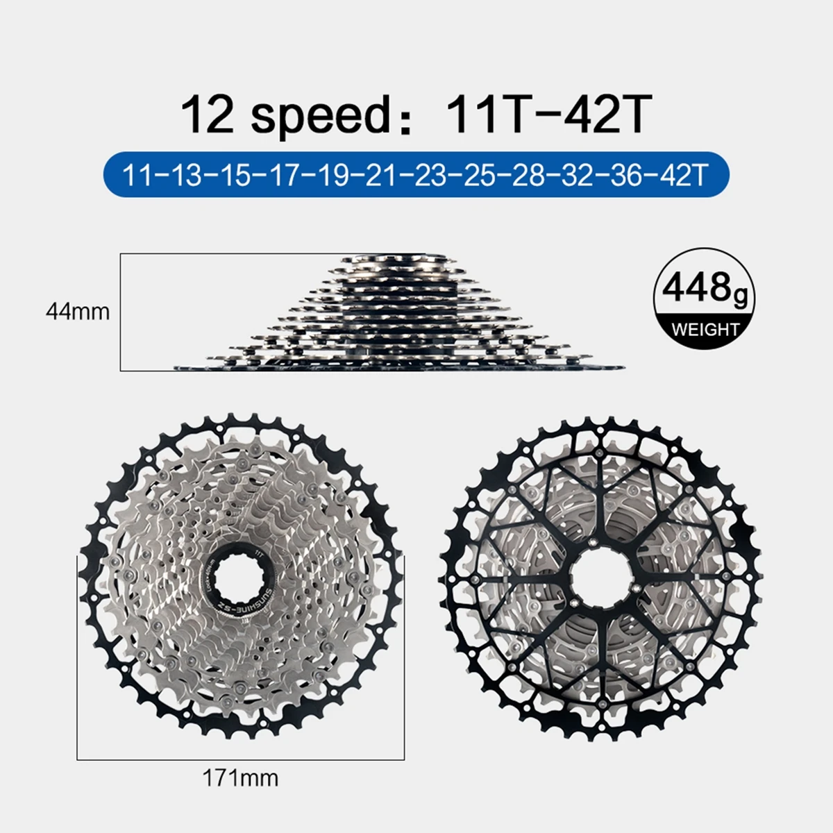 Sunshine Mountainbike 12S Kassette MTB 40T 42T 45T 46T 48T 50T 52T 12V K7 Off Road Fahrrad Kettenrad 12 Geschwindigkeit für Shimano M6100 – Detail 17