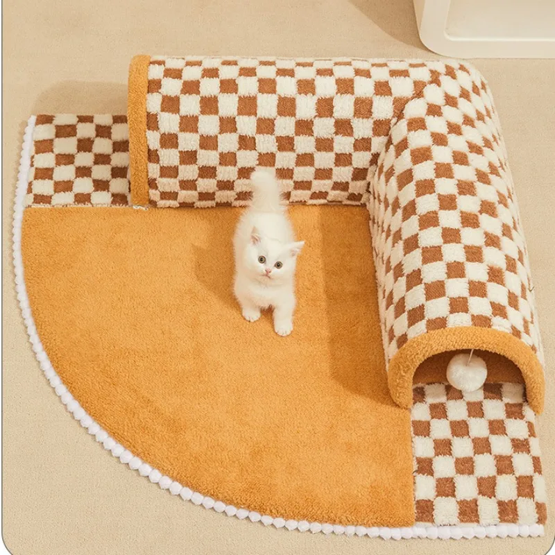 

Fluffy Plush Cat Tunnel Bed for Indoor Cats 2 in1 Cat Bed and Carpet Tunnel Suitable for All Seasons Peekaboo Cat Cave Toys Pet