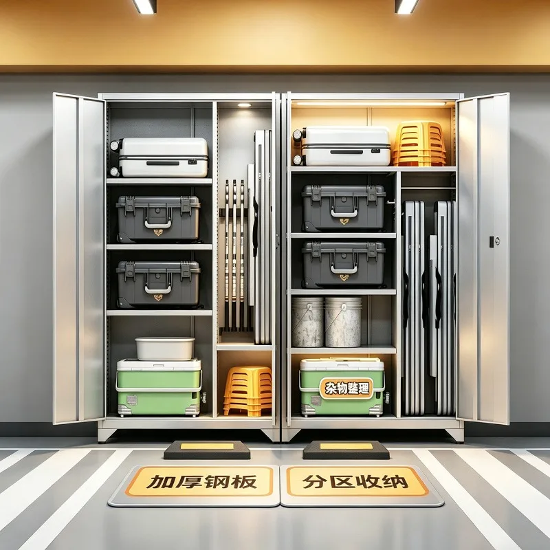 Thickened basement parking space against the wall Integrated locker with lock Fishing gear Camping storage storage cabinet Iron