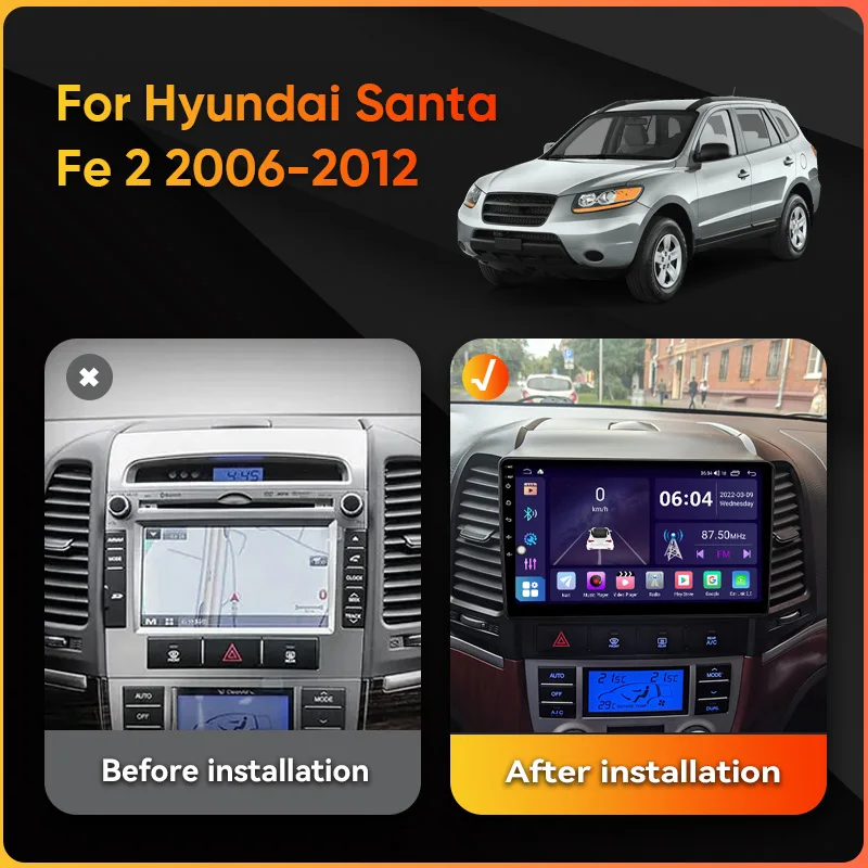 QSZN Android 12 DSP Car Radio Multimidia Video Player Navigation GPS For Hyundai Santa Fe 2 2006-2012 2din Head Unit Carplay