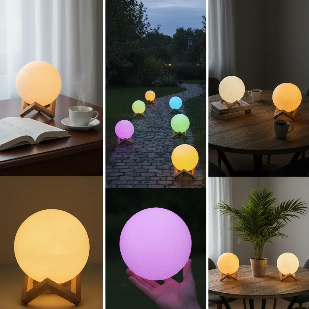 Led Moon Lamp Night Light With Stand 7-colour Cycle Switch Decorative Lights Desk Table Creative Lamps Birthday Warm Battery 3d
