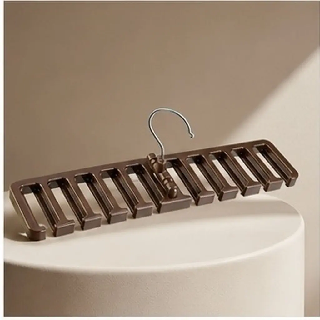 2Pcs Plastic Necktie Hanger with Anti-Slip Arms Holds 10 Ties Belts Scarves Compact Organizer for Closet Wardrobe Bathroom Brown view 6
