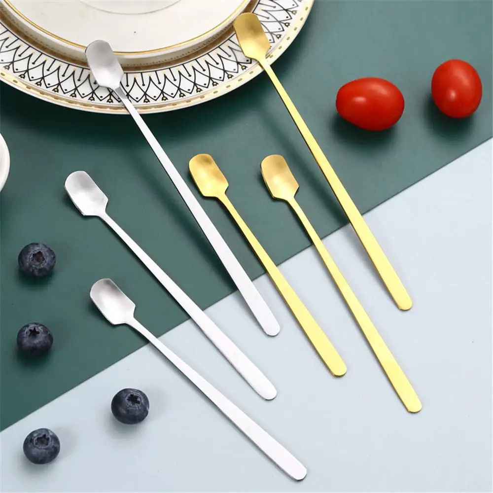 Stainless Steel Square Head Spoon Teaspoon Teaspoon Mug Thermostatic Cup Long Handle Ice Spoon Mixing Spoon Honey Spoon