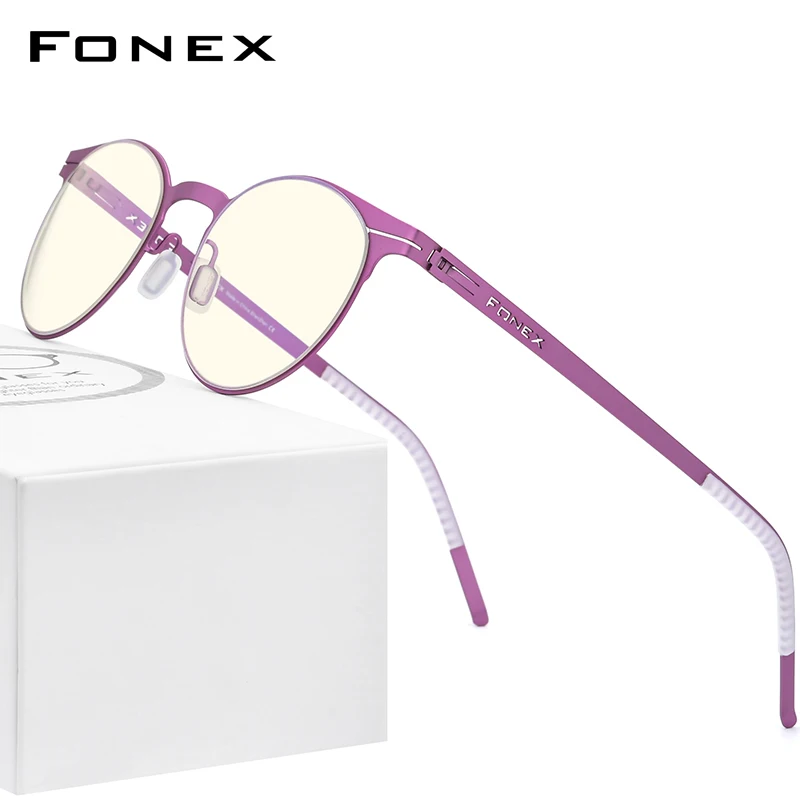 FONEX Anti Blue Light Blocking Glasses Women 2020 New Round UV Rays Filter Computer Gaming Screwless Eyeglasses Eyewear FAB014