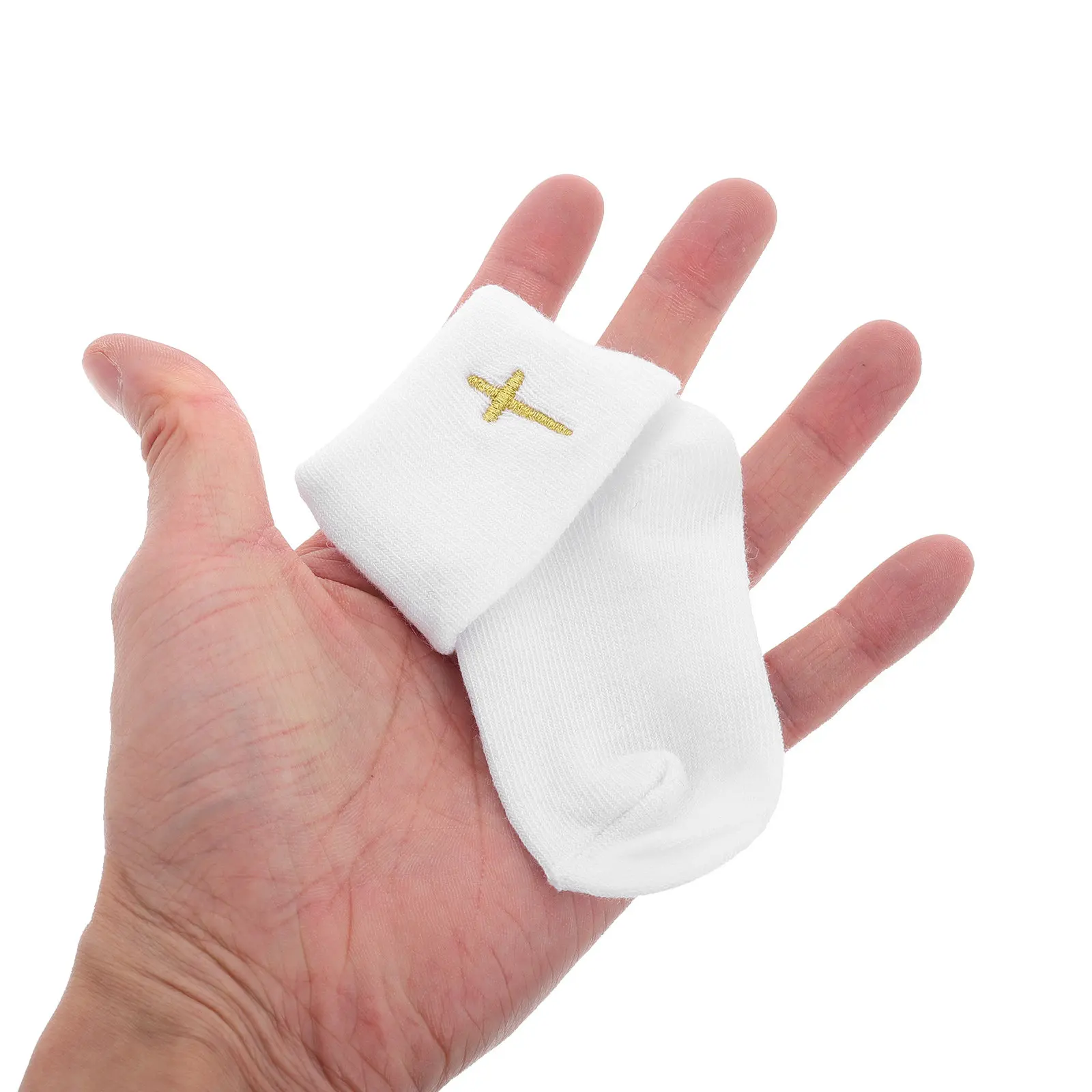

1Pair Baby Baptism Socks White Turn Cuff Soft Cotton Infant Anti Slip Christening Footwear Blessing Booties Newborn Anointing