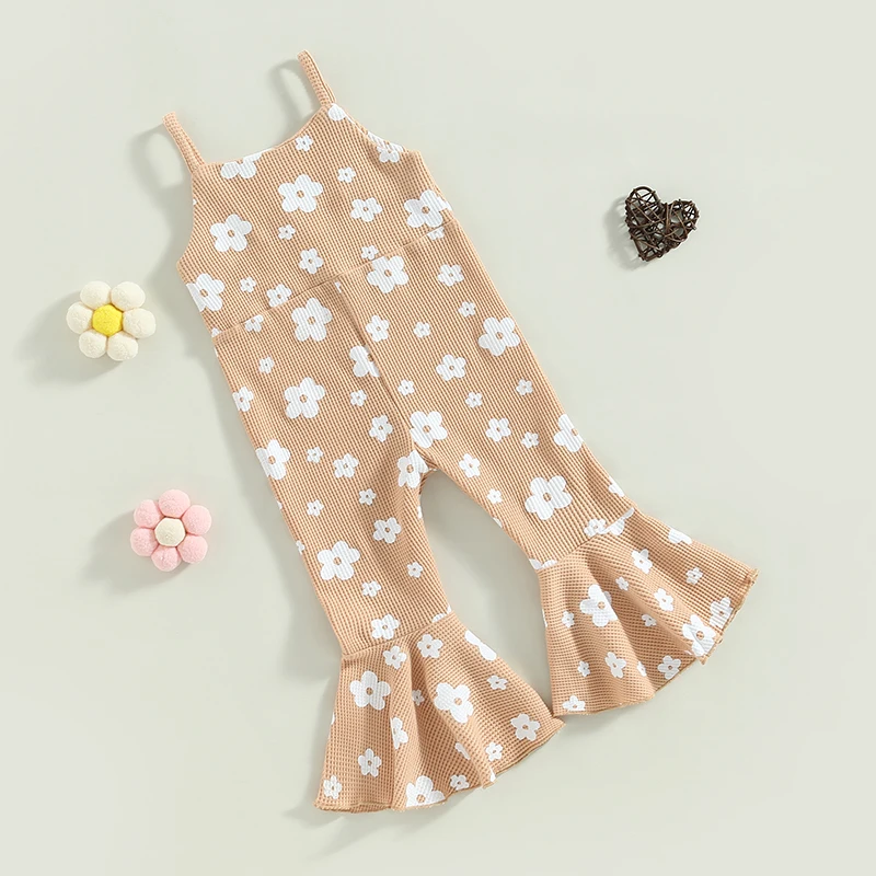 2023-02-13 Lioraitiin 0-5Years Toddler Girls Summer Romper Sling Jumpsuit Sleeveless Suspender Floral Bell-bottom Pants