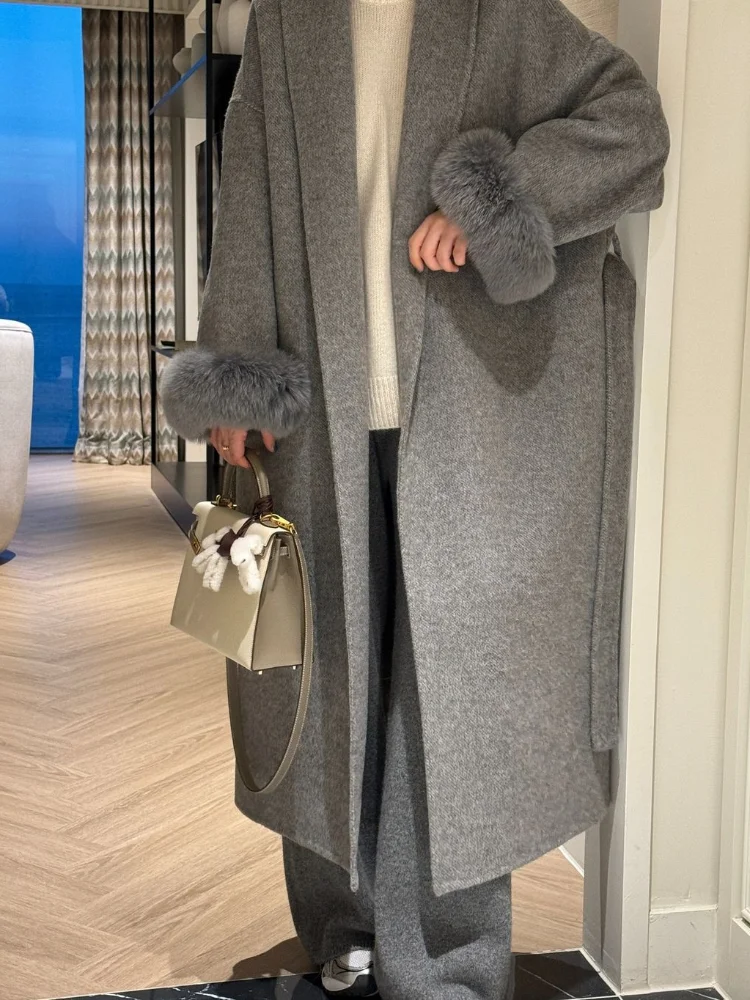 أنيقة الصلبة معطف طويل المرأة بدوره إلى أسفل طوق الدانتيل يصل كم كامل الكلاسيكية معطف دافئ 2025 سيدة جديدة الخريف الشتاء لباس غير رسمي