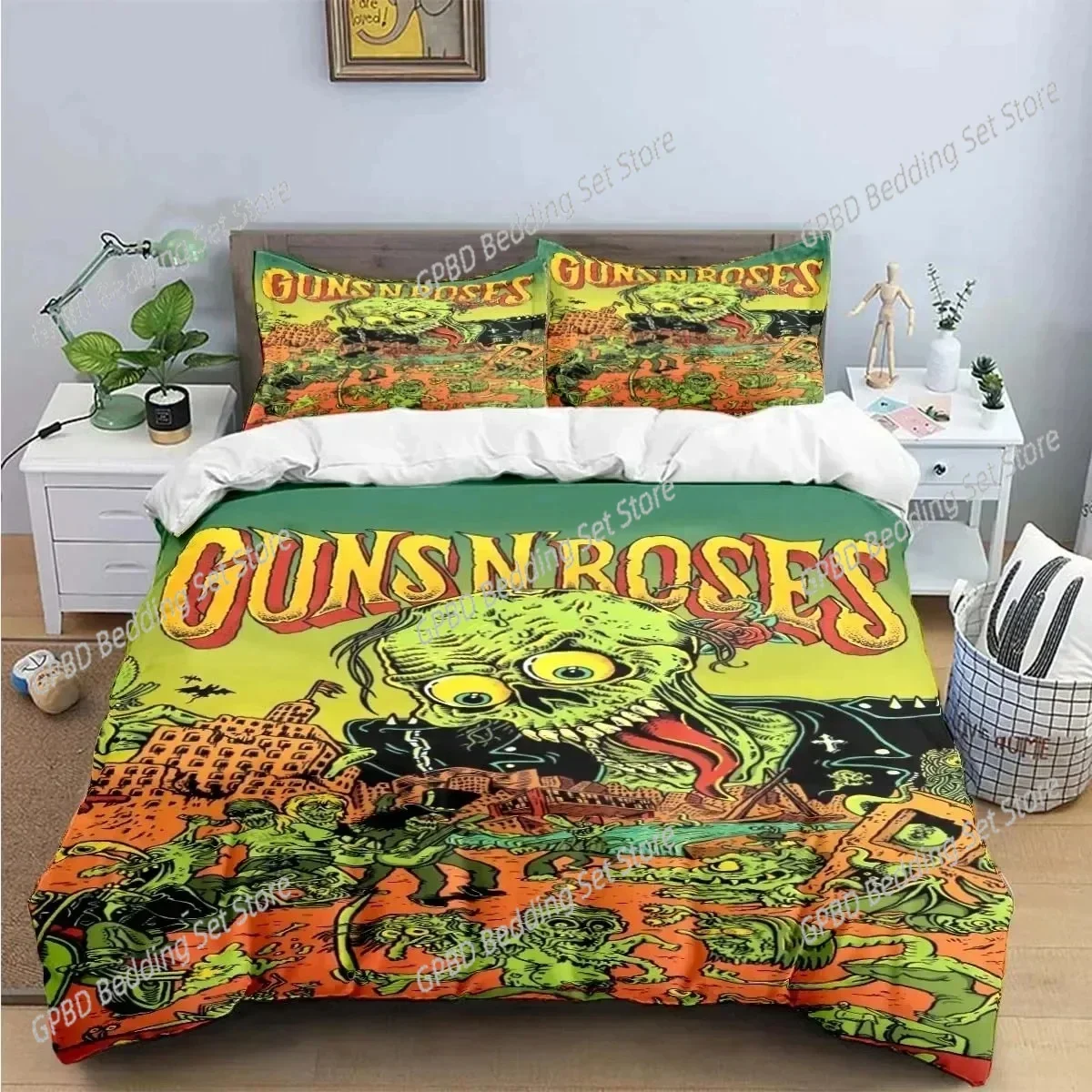 3D Guns N Roses GNR Band Retro Bedding Set Boys Girls Twin Queen King Size Duvet Cover Pillowcase Bed  Adult