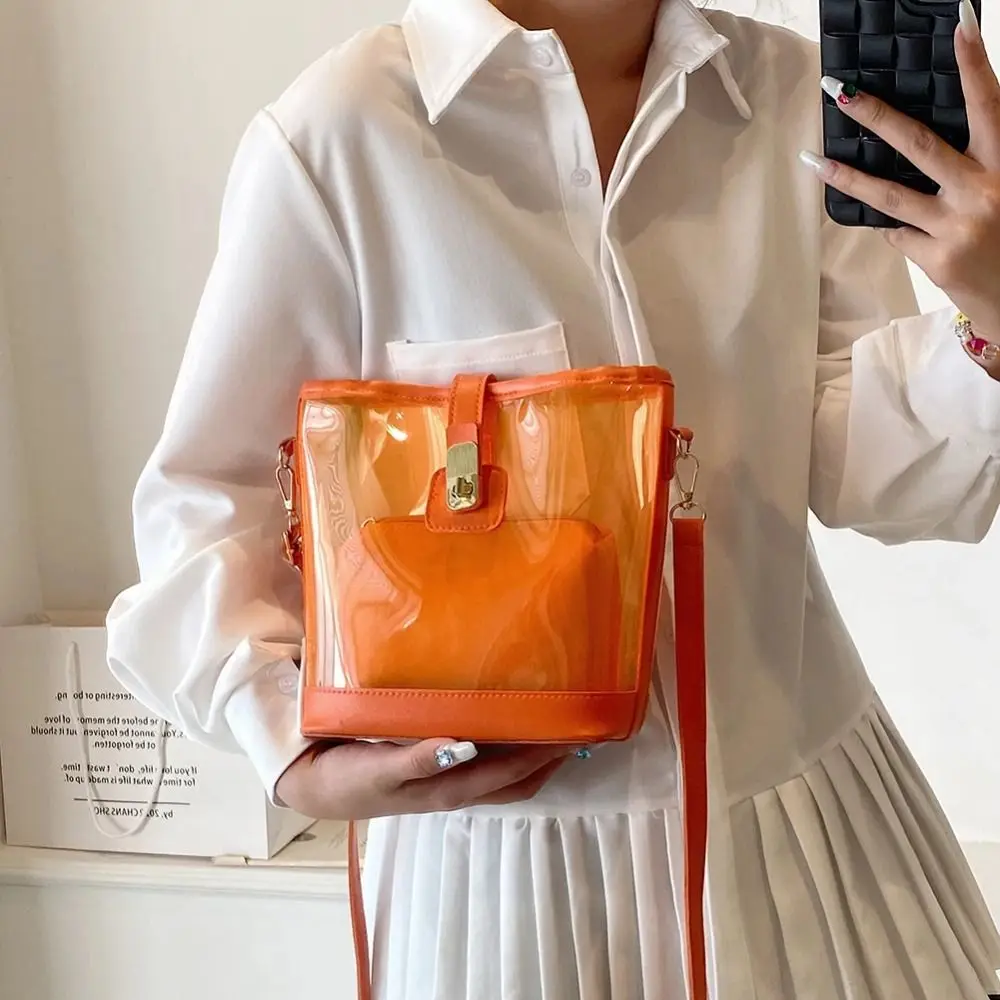 PVC Jelly Shoulder Bag Girl Coin Purse Large Capacity 2 in1 Transparent Crossbody Bag 2024 Vintage Messenger Bag Women Girl