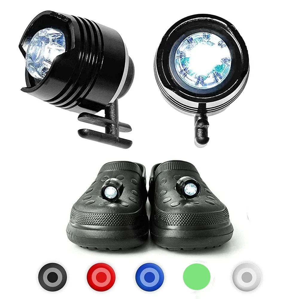 2 PCs fari per Croc IP67 luci a LED impermeabili per ciondoli per scarpe decorazione Outdoor Night Running Walking Sandal accessori