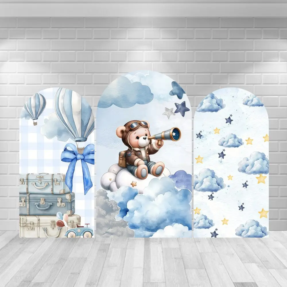 Boy Birthday Arch Cover Photography Backdrop Adventure Travel Bear Baby Shower Kids Baby Shower Party Decor Backgrounds