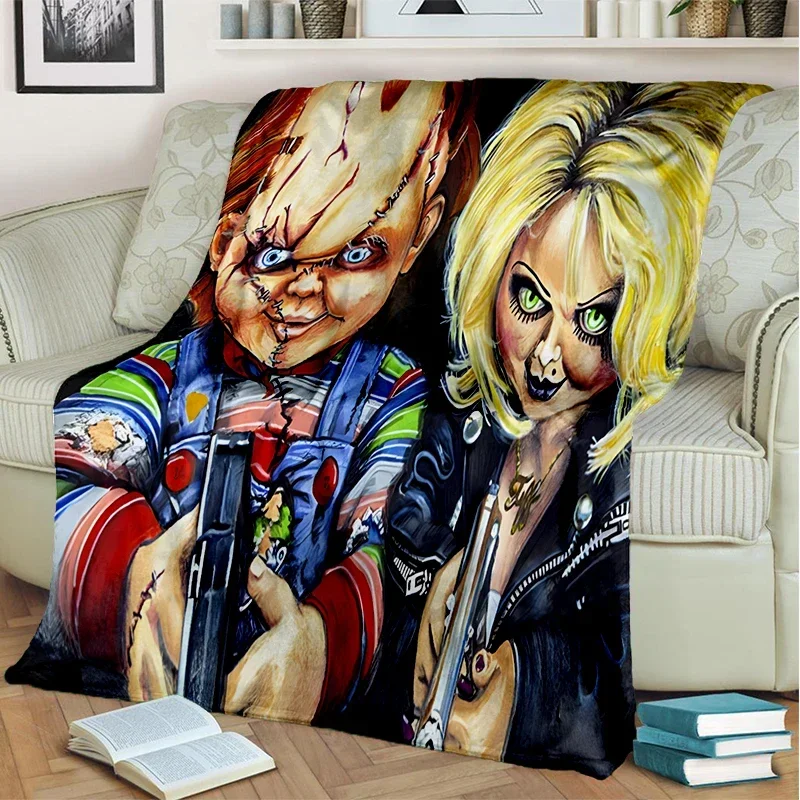 Horror Movie Chucky Throw Blanket  and Tiffany Flannel  for Couch Bed Sofa Halloween Lightweight  Fan Gifts throw blanket