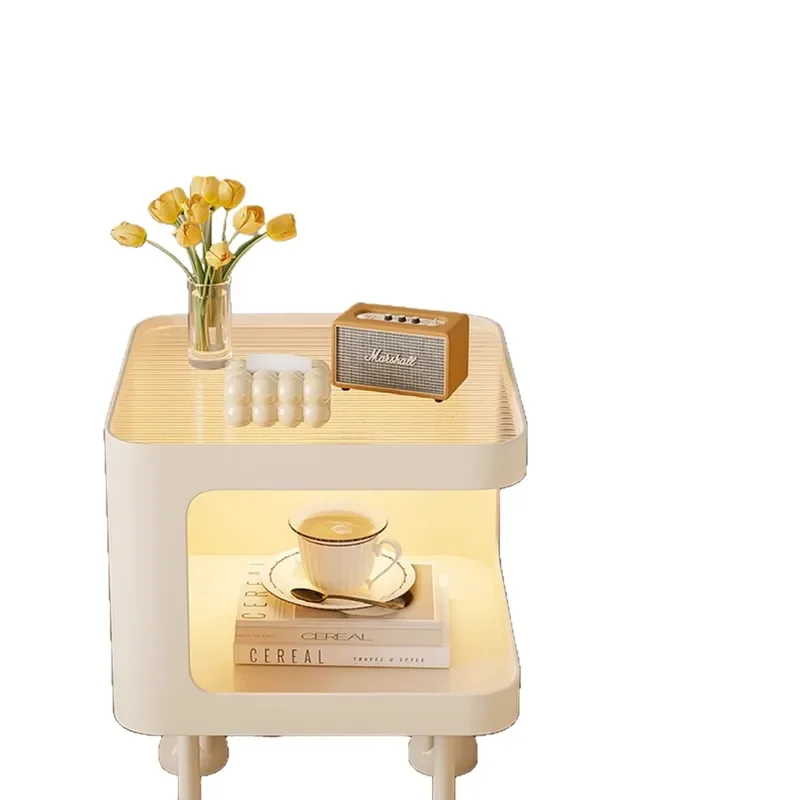 Minimalist Glass Corner Side Table for Bedroom Sofa Edge Small Living Room High End Storage Nightstand Light Luxury Design
