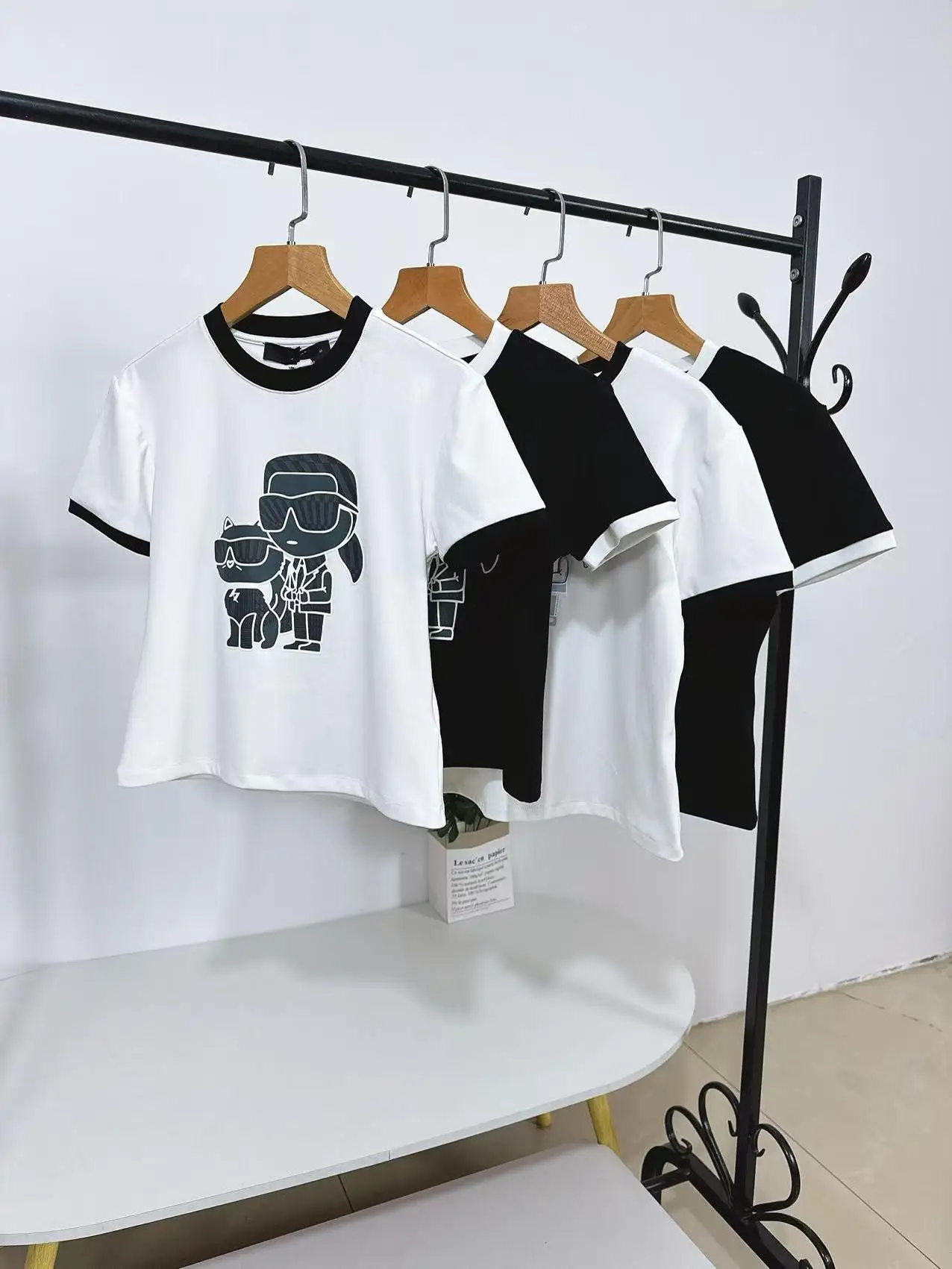 

Slim Fit Cotton ort Sve T-irt Women's Summer Top Cartoon Patchwork Design Comfortable Breathable Tee