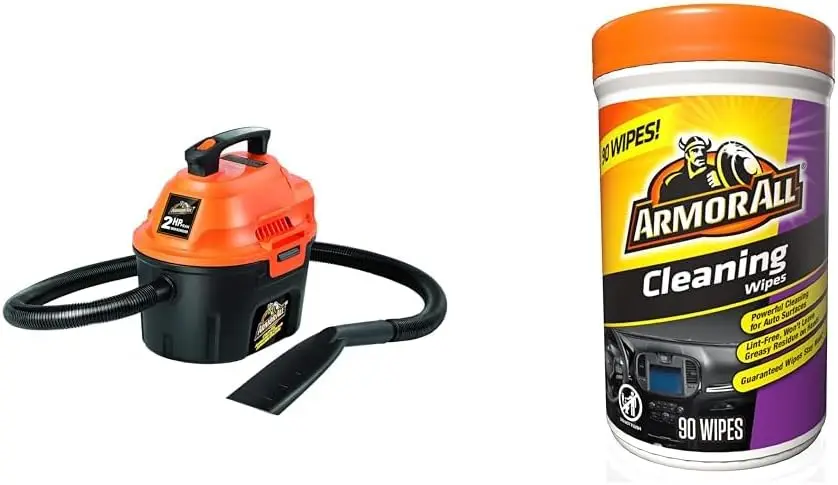 Armor All 2.5 Gallon 2 Peak HP Wet/Dry Utility Shop Vacuum with Car Cleaning Wipes, 90 Count