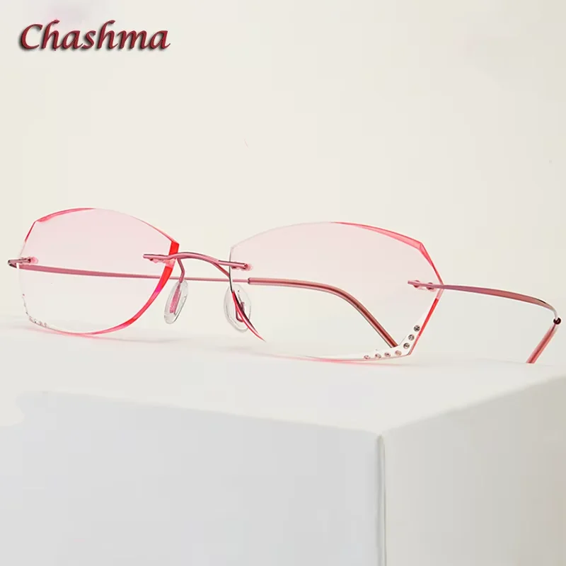 

2 g Glasses Women Eyeglasses Frames Rimless Colored Prescription Glass Diamonds Cut Blue Ray Block Anti Resistance Lens