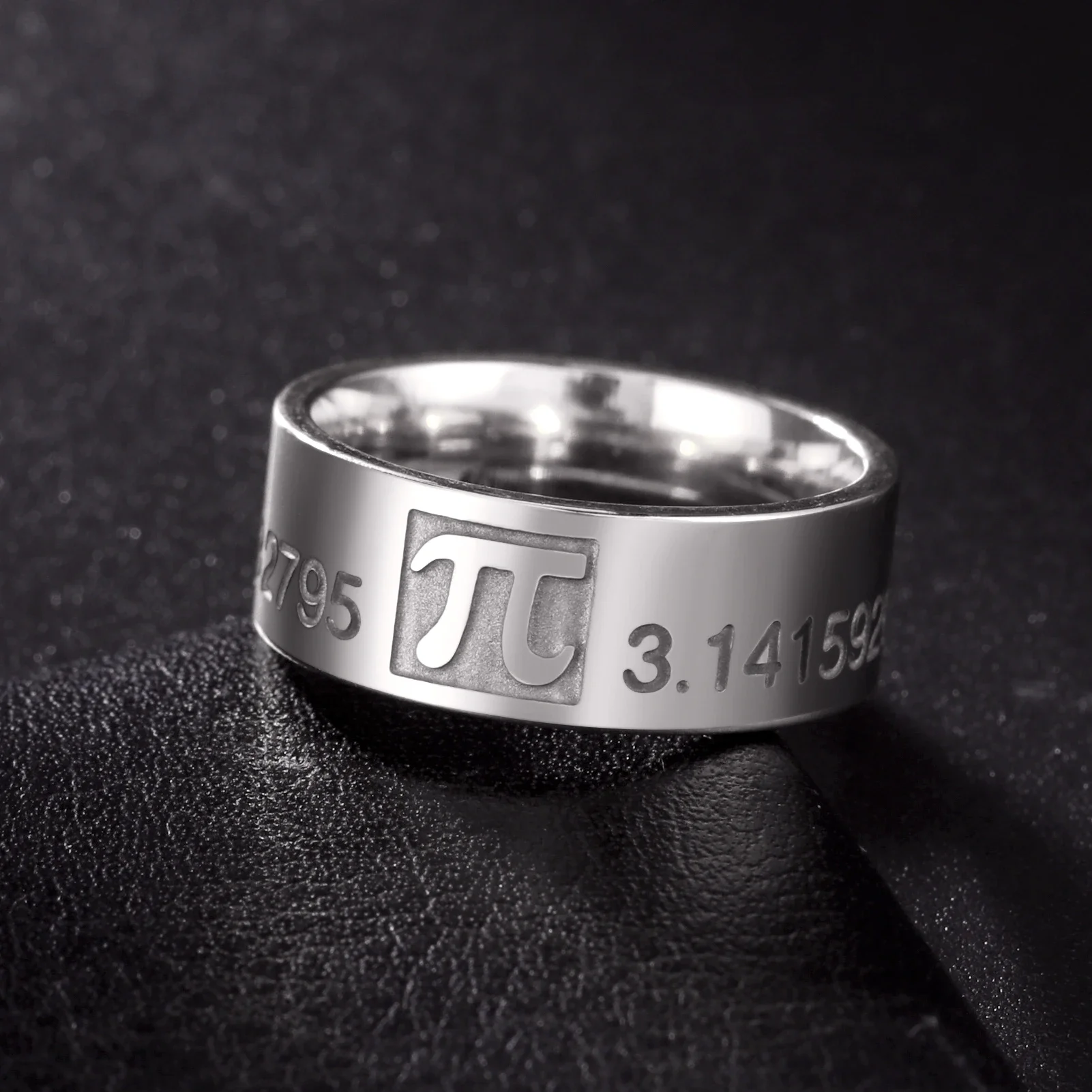 Skyrim Mathematics Pi Symbol Ring 8MM Wide Men Women 3.14159 Greek Letter π  Stainless Steel Finger Rings Math Lovers Gift