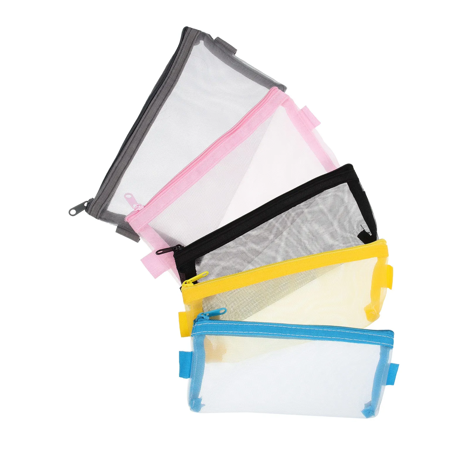 

5 Pcs Triangle Mesh Pencil Bag Large Capacity Stationery ganizer Black Blue Pink Gray Yellow School Office Supplies