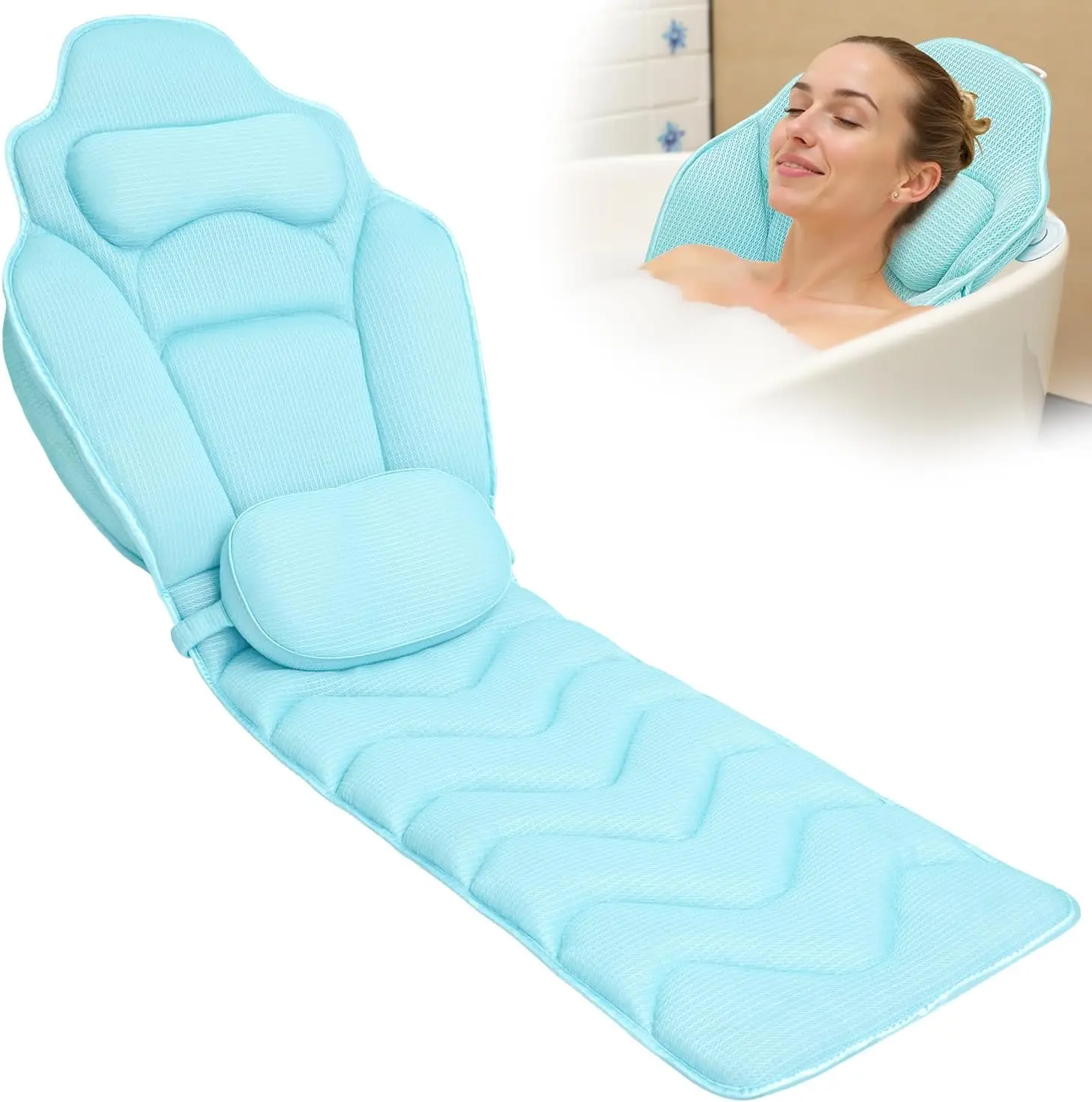 

Full Body Bath Pillow for Bathtub Extra Long 61 Bath Pillows for Tub Ergonomic 4D Air Mesh Tub Pillow with Head Neck Lumbar