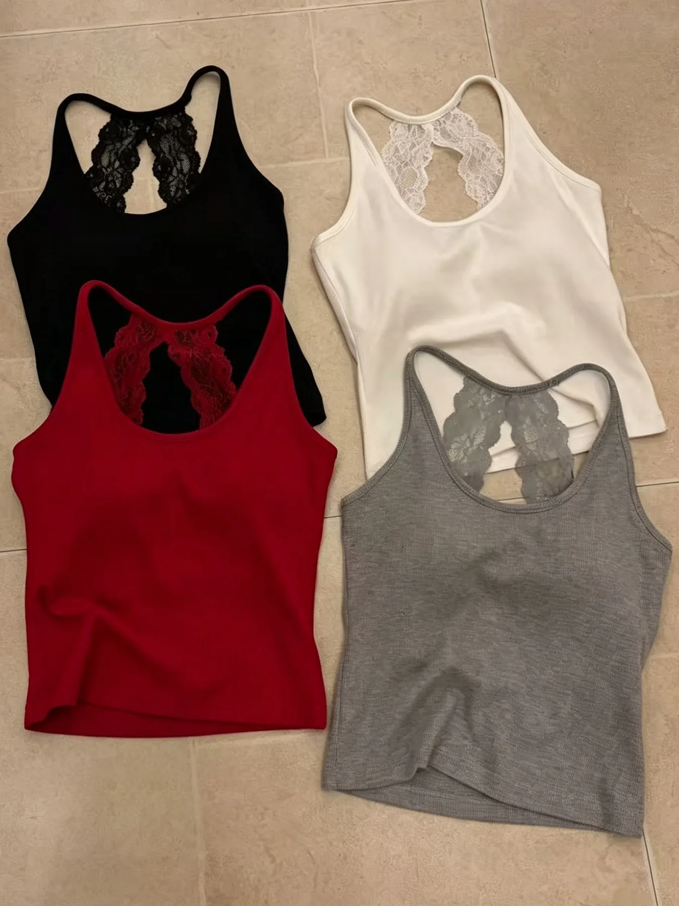 Summer Trendy Sexy Womens Tank Tops Lace Casual Comfy Vest All-Match Korean Style Thin-Strap Halter Top Sport Sleeveless Clothes