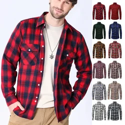 New US Size M L Men's Shirt Long Sleeve Spring and Autumn Pocket Flannel Plaid High Quality Wear Free Breathable Plus Size