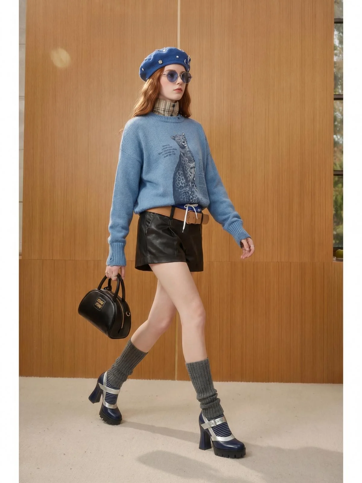 

Blue Knitted Sweater Women's Loose Fit Casual Sle Winter New Hole Vintage Jia And Flower Vase × LAB Lanluo Knitwear