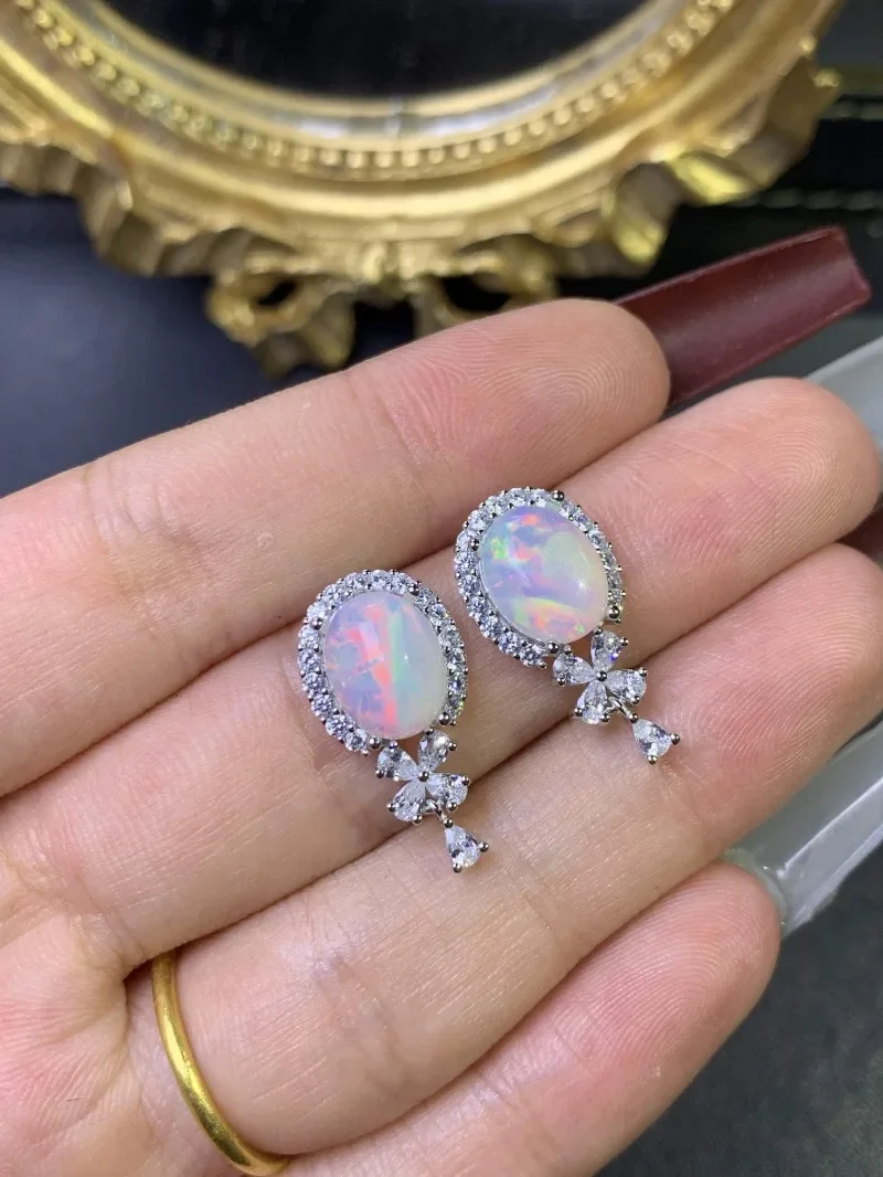 YULEM Natural Big Opal Gemstone Fashion Ellipsse Earrings for Women Real 925 Sterling Silver Charm Fine Wedding Jewelry - view 4