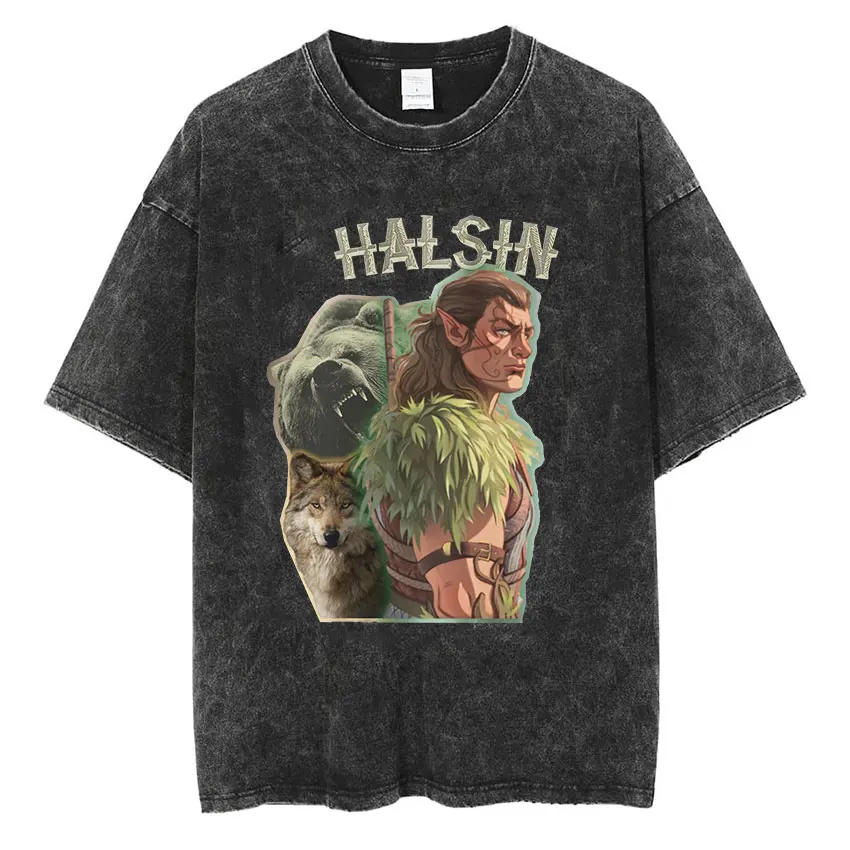 Astarion Halsin Baldur's Gate 3 Vintage Washed T Shirts Men's Fashion Gothic Short Sleeve T-shirt O-Neck Clothing Oversized Tees