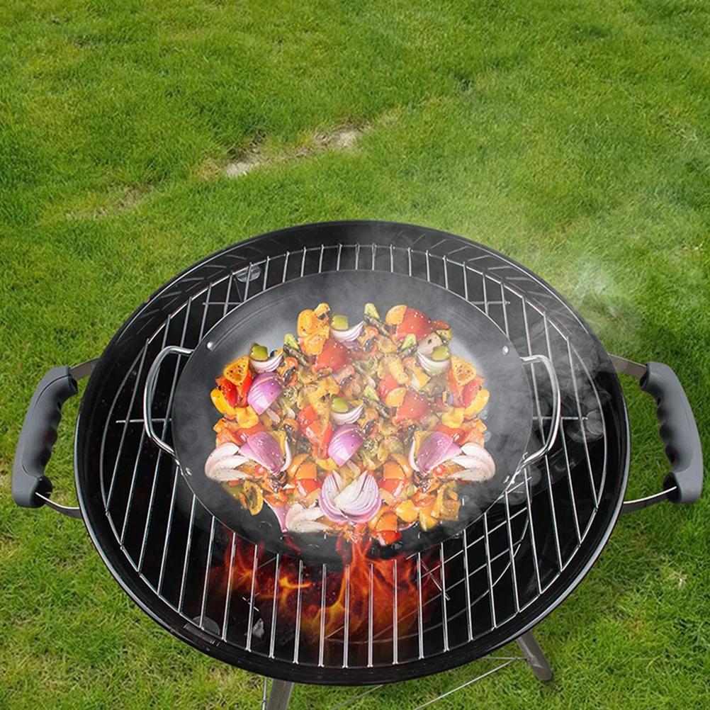 

Professional Grill Pan Carbon Steel Non-Stick Bbq Tray Dual Handles Multi-Function Vegetable Basket Wear-Resistant Draining