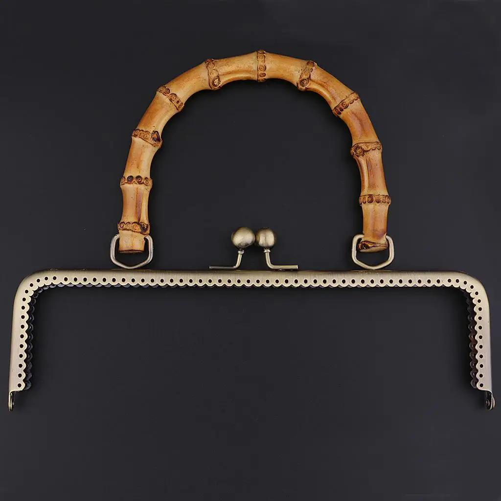 1Pc Bamboo Handle Metal Frame Kiss Clasp Lock for DIY Handbag Purse