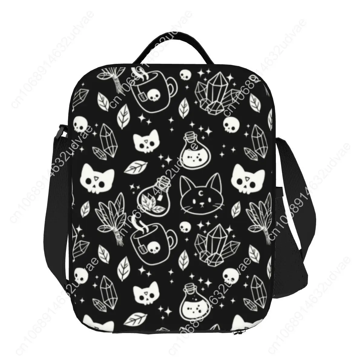 Custom Witch Thermal Insulated Lunch Bags Halloween Cat Skull Resuable Lunch for School Office Outdoor Storage Bento Food Box