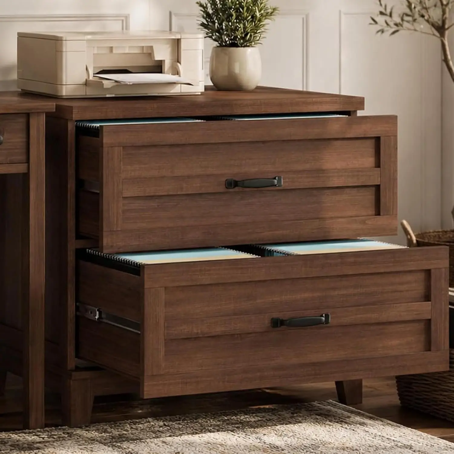 Garvee 2 Drawer Farmhouse Lateral File Cabinet Deep Filing Drawers for Home Office Wide Storage Cabinet with Heavy-Duty Frame & Spacious Top