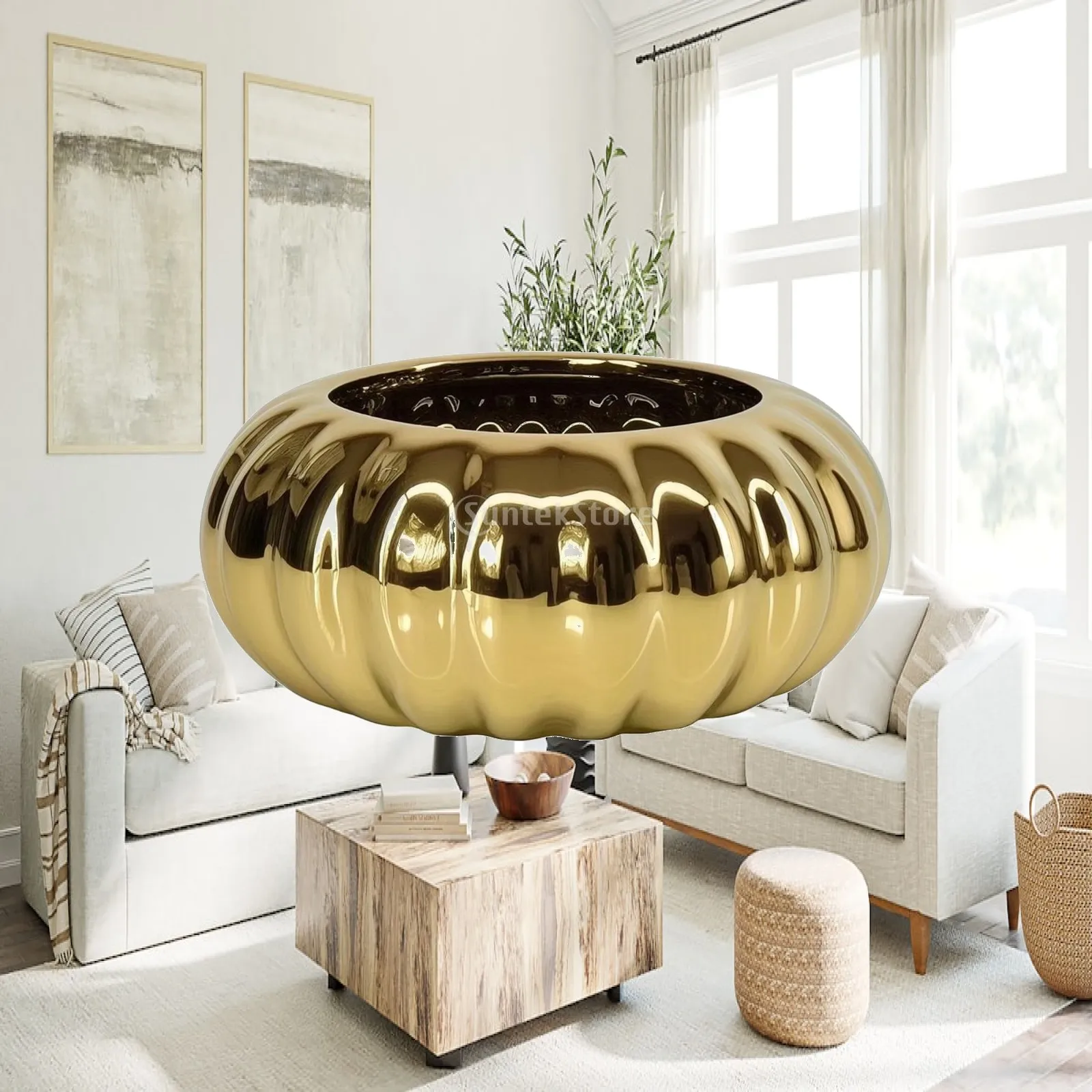 Ceramic Planter Glazed Ribbed Planter Flowerpot Decorative Pottery Creative for Minimalists, Succulents, Tabletop