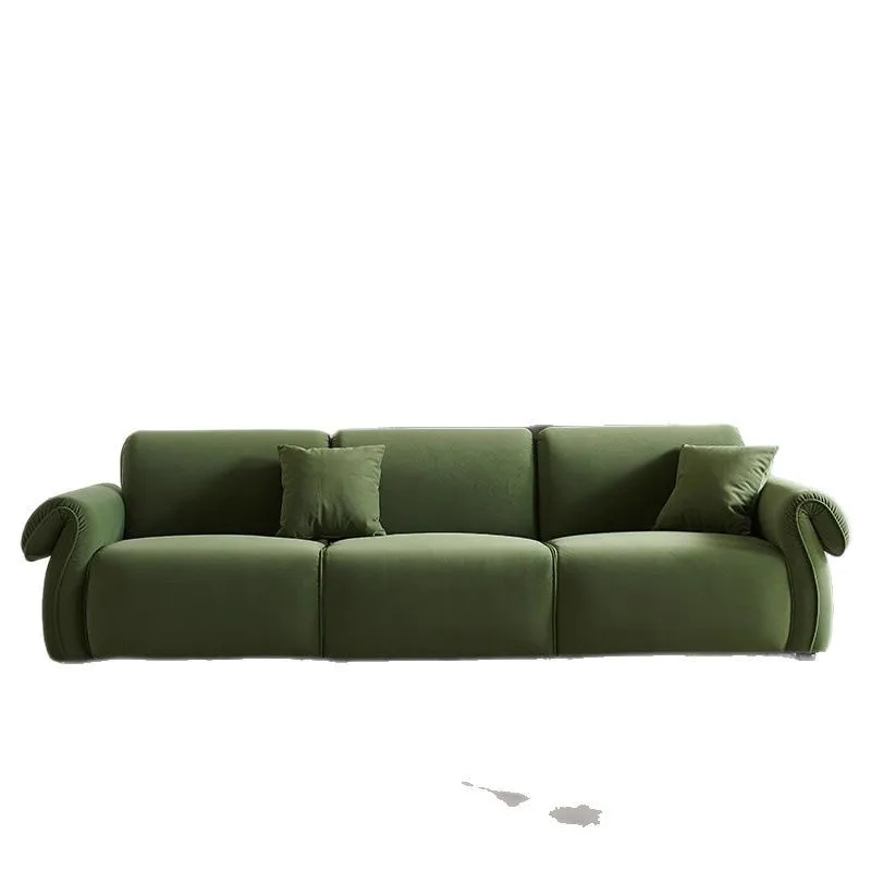 

Nordic sofa retro French living room small apartment retro dark green designer straight row cream style fabric sofa