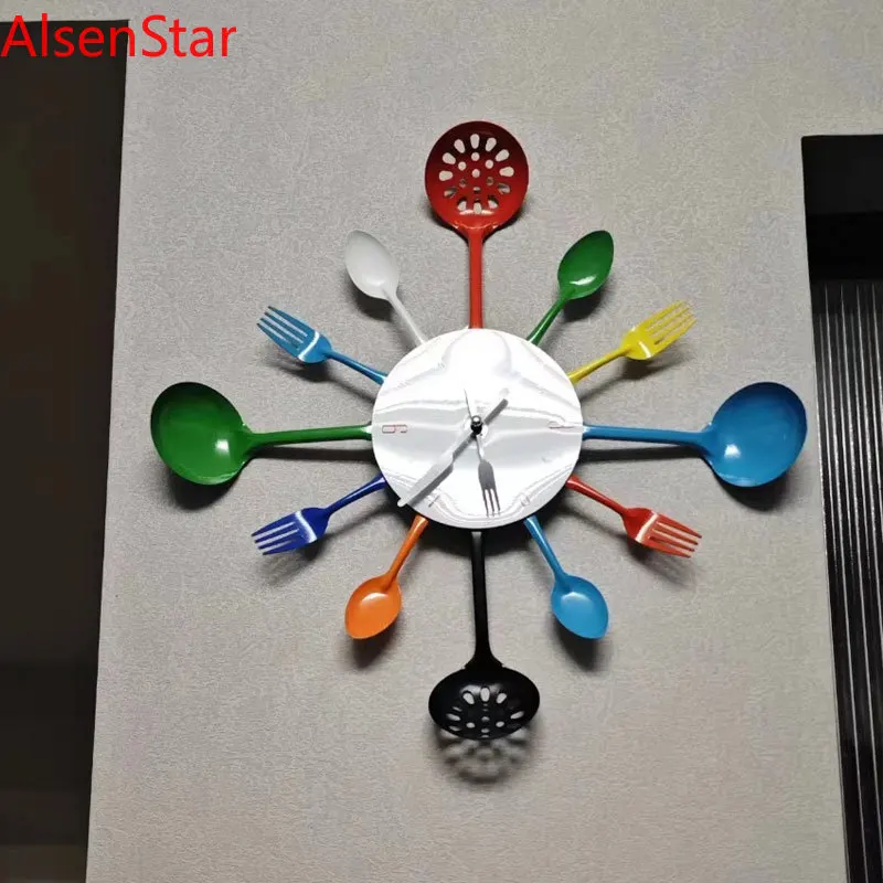 Creative Knife Fork Colorful Wall Clock Dining Living Room Kitchen Decorative Silent Wall Hanging Clocks Watch Home Decoration