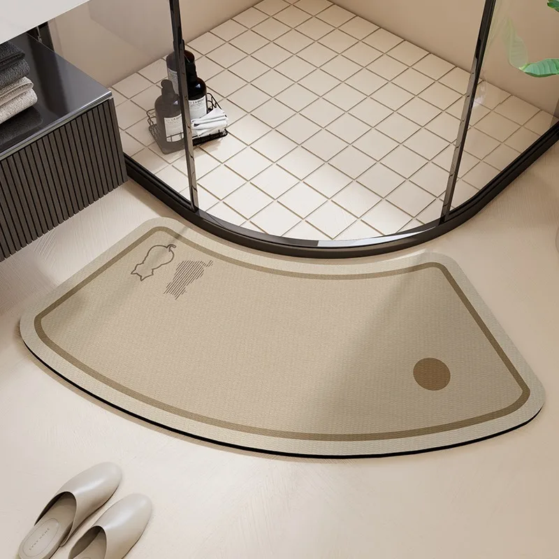 

Bathroom Floor Mat Water-absorbing Non-slip Wash-free Carpet Curved Minimalist Beige Bathroom Rug Door Home Decoration Foot Mat