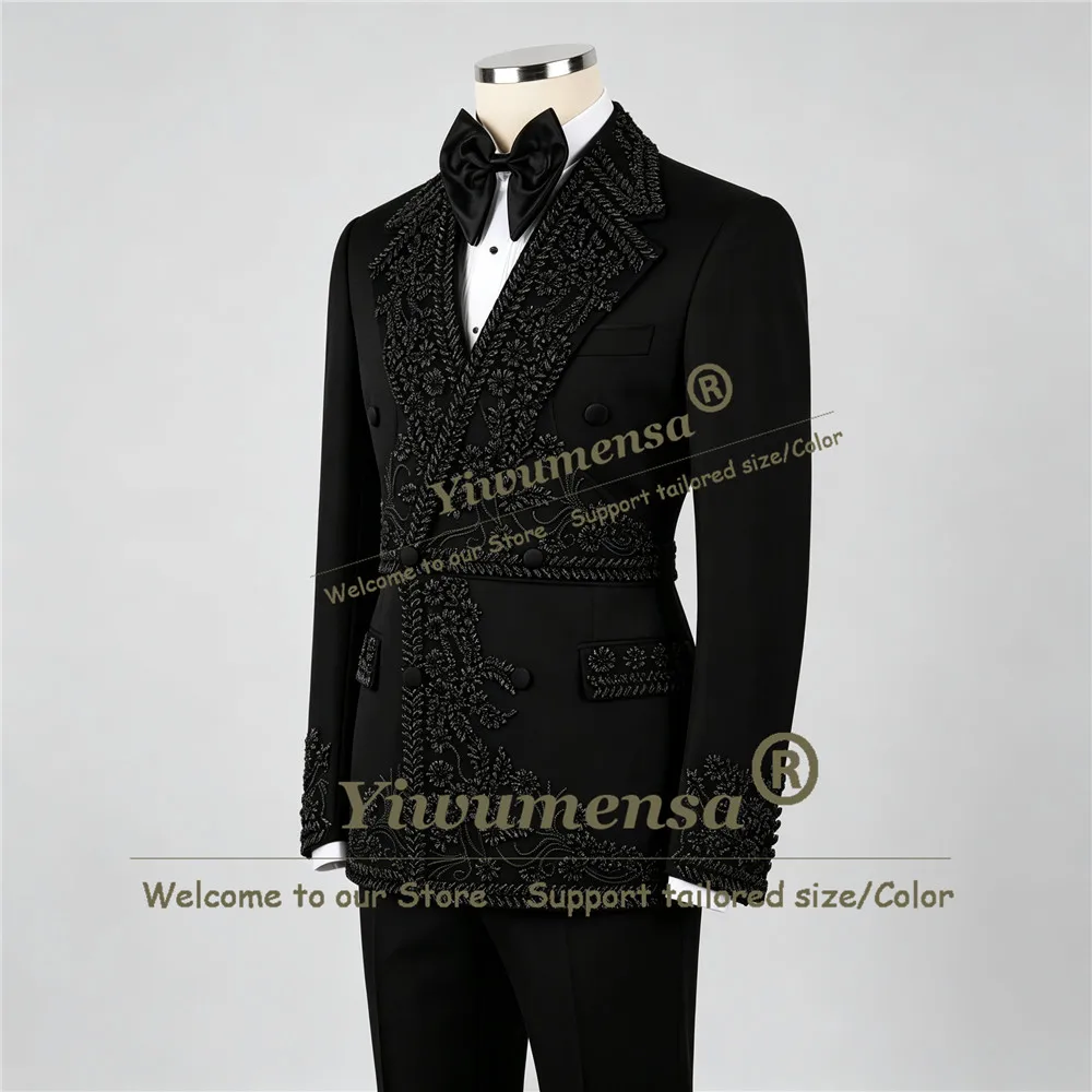 Customized Suits Men 2 Piece Sets Jewelry Stones Prom Blazer Pants Plus Size Man Banquet Tuxedo Attire Slim Fit Terno Masculinos