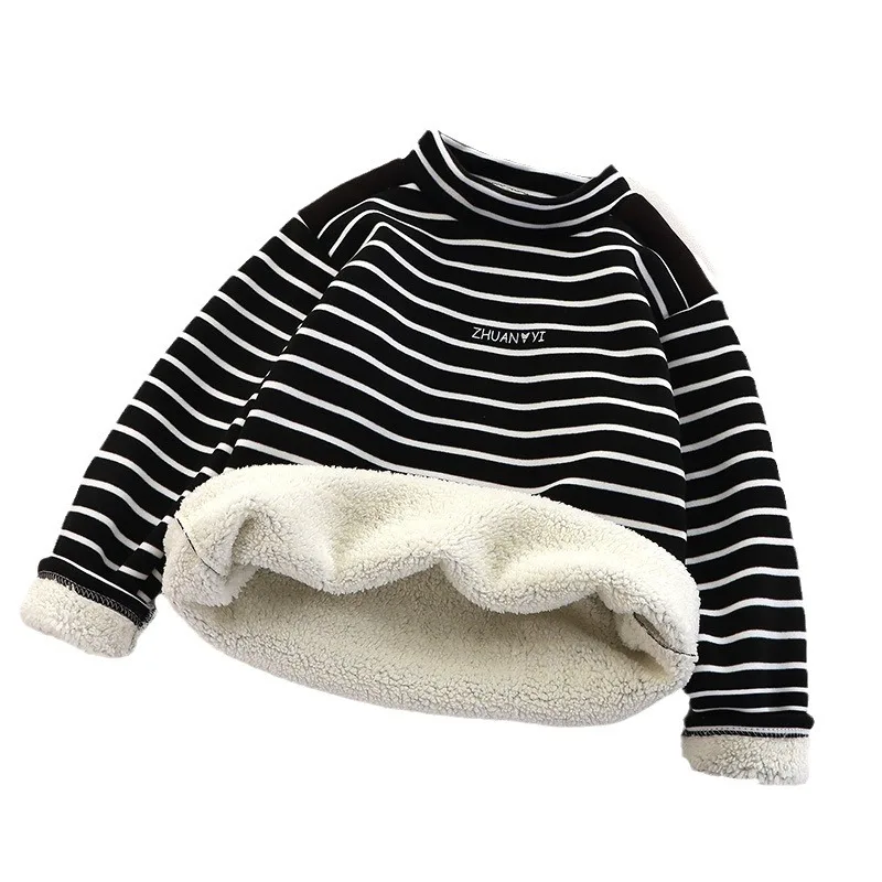 New Girls Padded Bottoming Shirt Boys Striped Turtleneck Jumper Autumn Winter Children Warm Fashion Casual Long-Sleeved Sweater