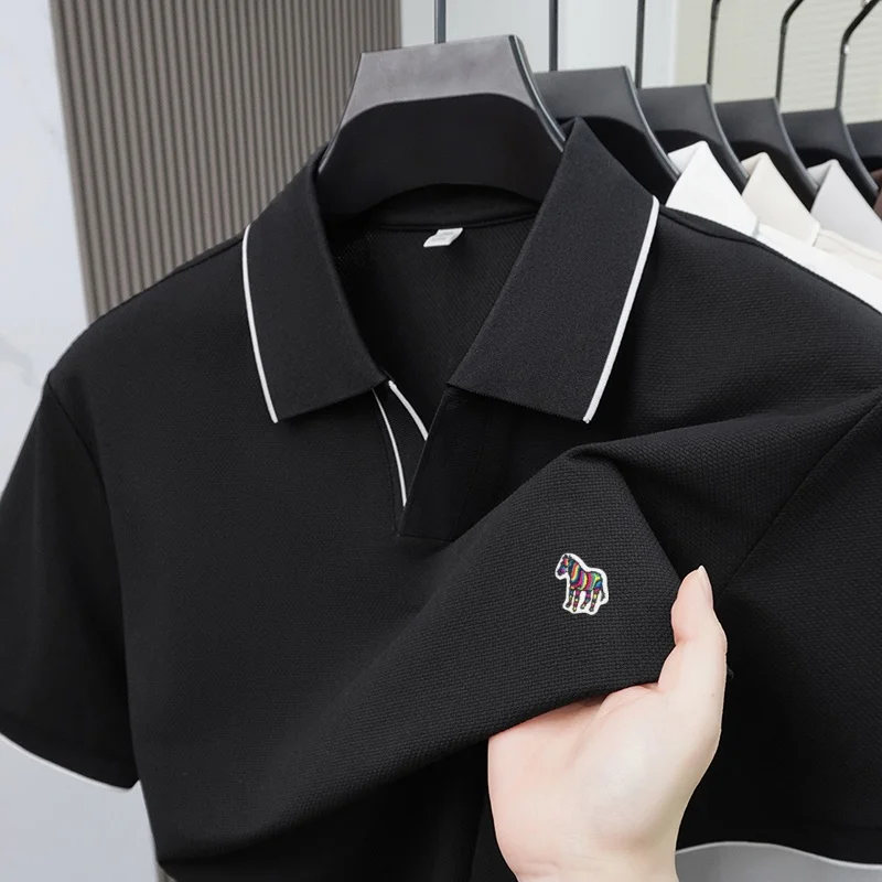

2026SummerFashion brand colorful horse print men's short sleeved polo shirt comfortable and breathable business casual TshirtTop
