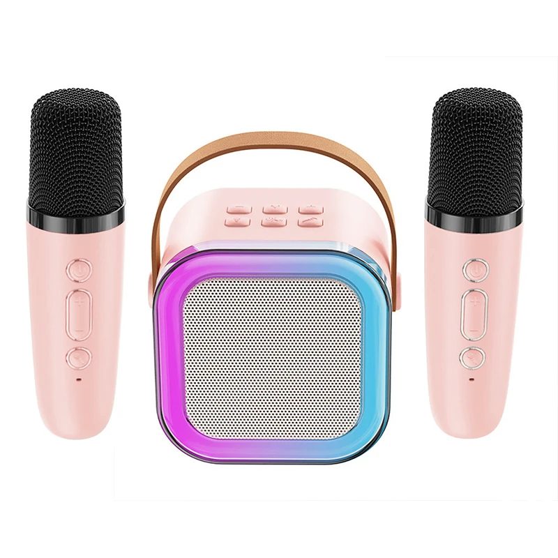 

K12 Karaoke Machine with 1 Wireless Microphone, LED Portable Wireless Speaker with Stereo Bass Suitable for Family Gathering Gif