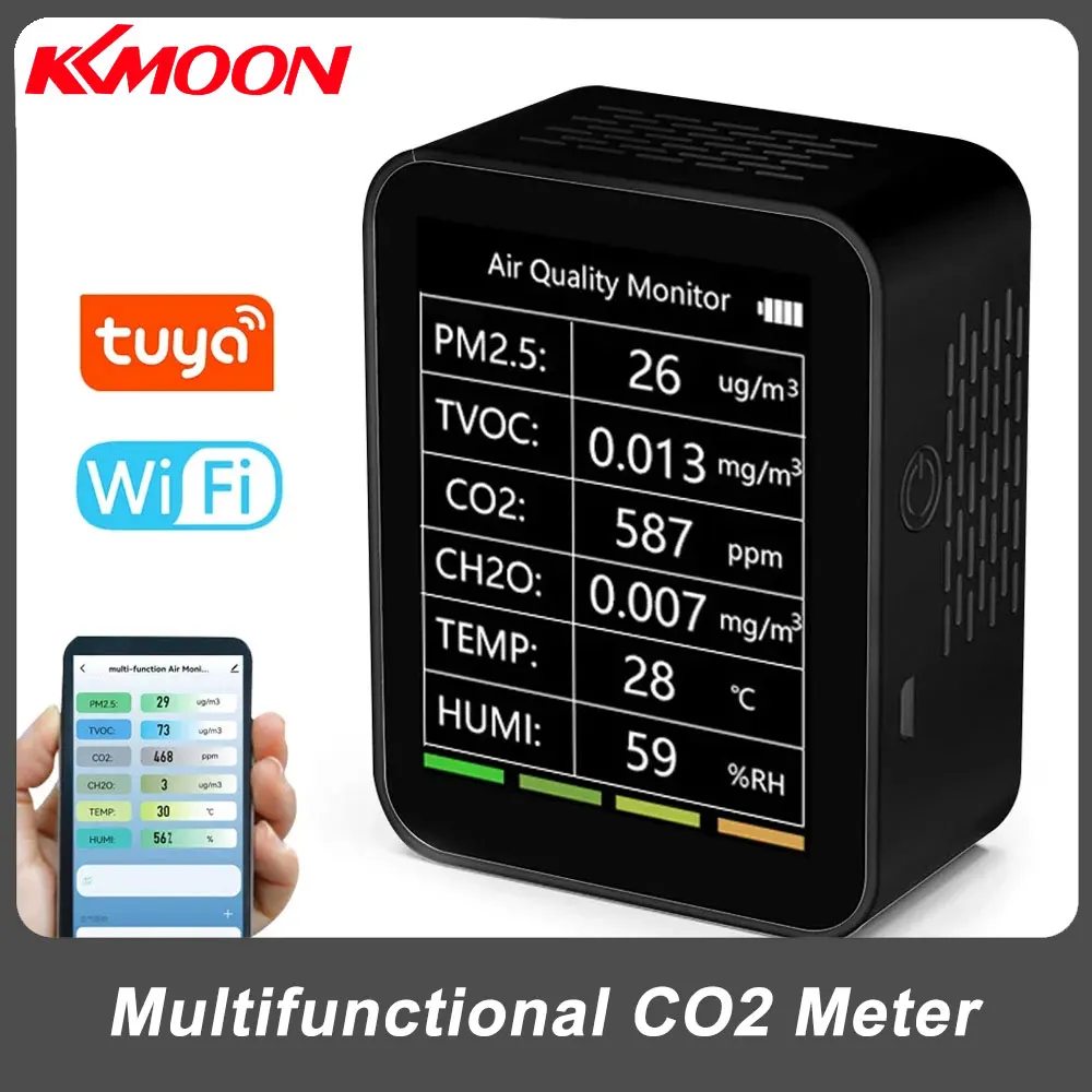 Multifunctional 5in1/6 in 1 CO2 Meter Digital Temperature Humidity Tester Carbon Dioxide TVOC HCHO Detector Air Quality Monitor