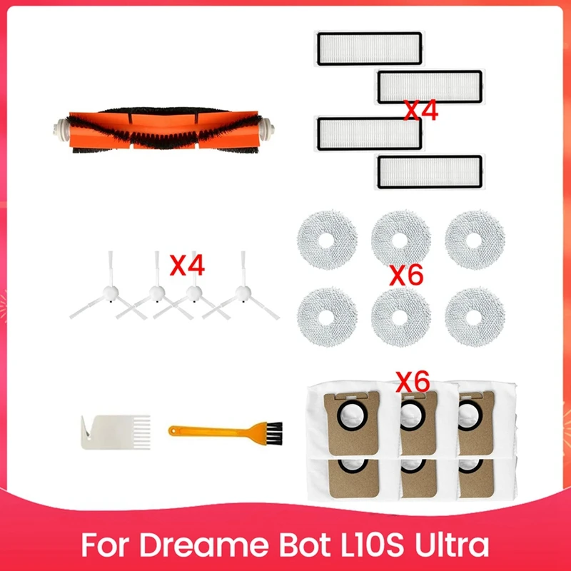 

ABWQ Replacement Parts For Dreame Bot L10S Ultra Robot Vacuum Cleaner Main Side Brush HEPA Filter Mop Cloth Pad Dust Bags