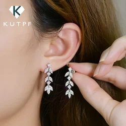 0.6cttw Long Tassel Moissanite Diamond Drop Earrings for Women 925 Sterling Silver Plated Gold Luxury Leaf Earrings Fine Jewelry