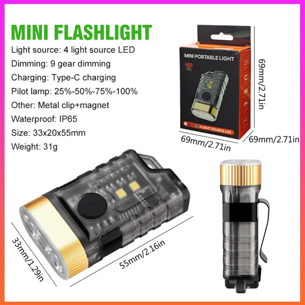 

Карманный фонарик IP65 Водонепроницаемый мини-светодиодный фонарик типа C с зарядкой для кемпинга, небольшой светильник 9, зеленое затемнение для кемпинга на открытом воздухе