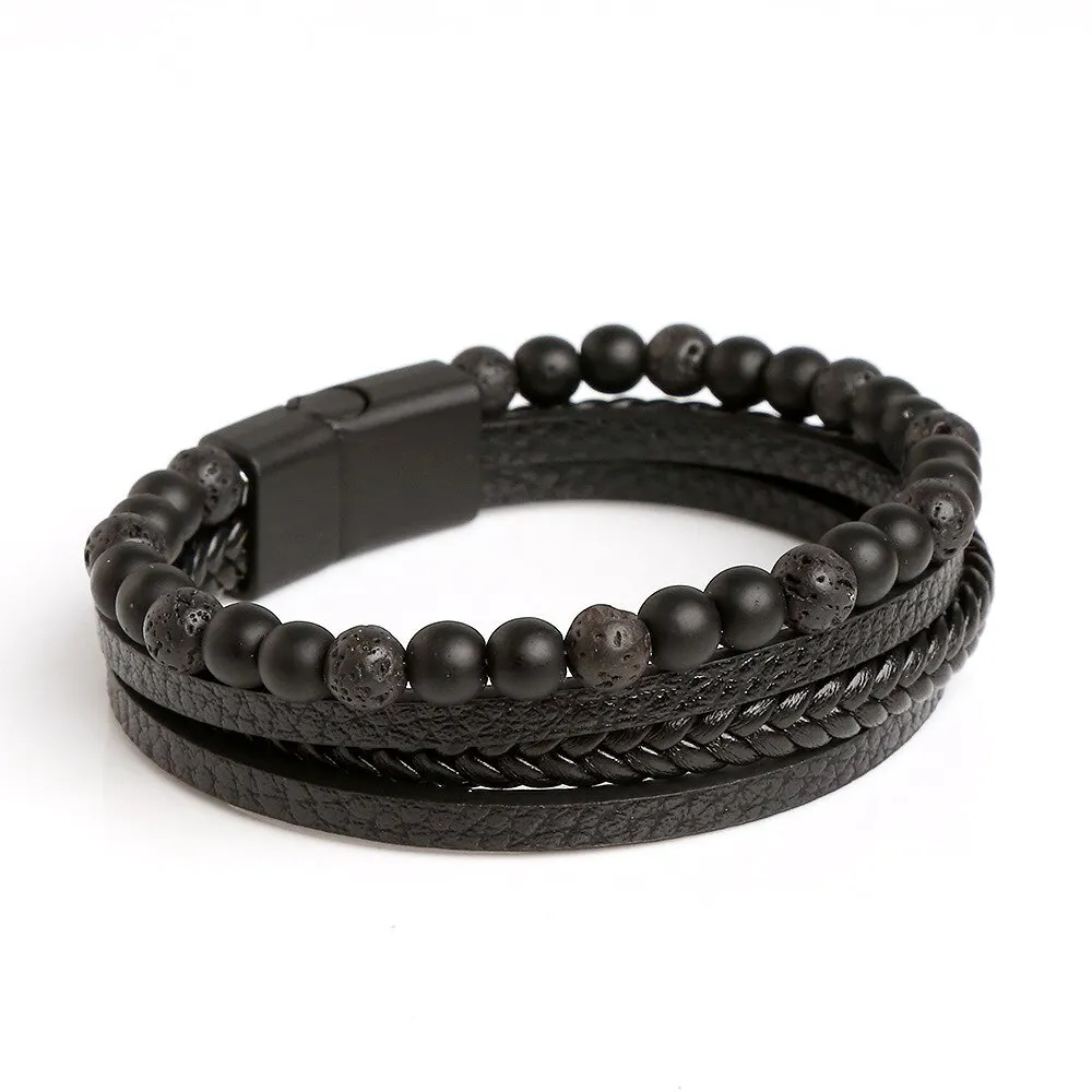 Heren Lederen Armband Klassieke Mode Tiger Eye Kralen Multi Laag Lederen Armband Voor Mannen Sieraden Geschenk