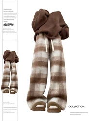Women's Coffee Striped Sweatpants Jogger Harajuku Streetwear 90s Y2k 2000s High Waist Baggy Pants Vintage Wide Trousers Clothes