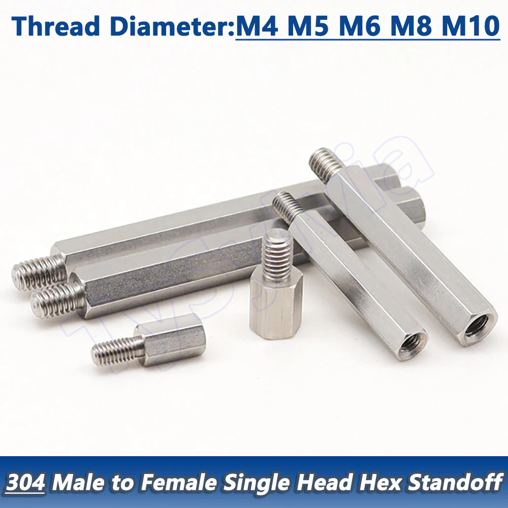 304 Stainless Steel Hex Standoff Single Head Pillar Column Male to Female Thread PCB Spacer M4,M5,M6,M8,M10